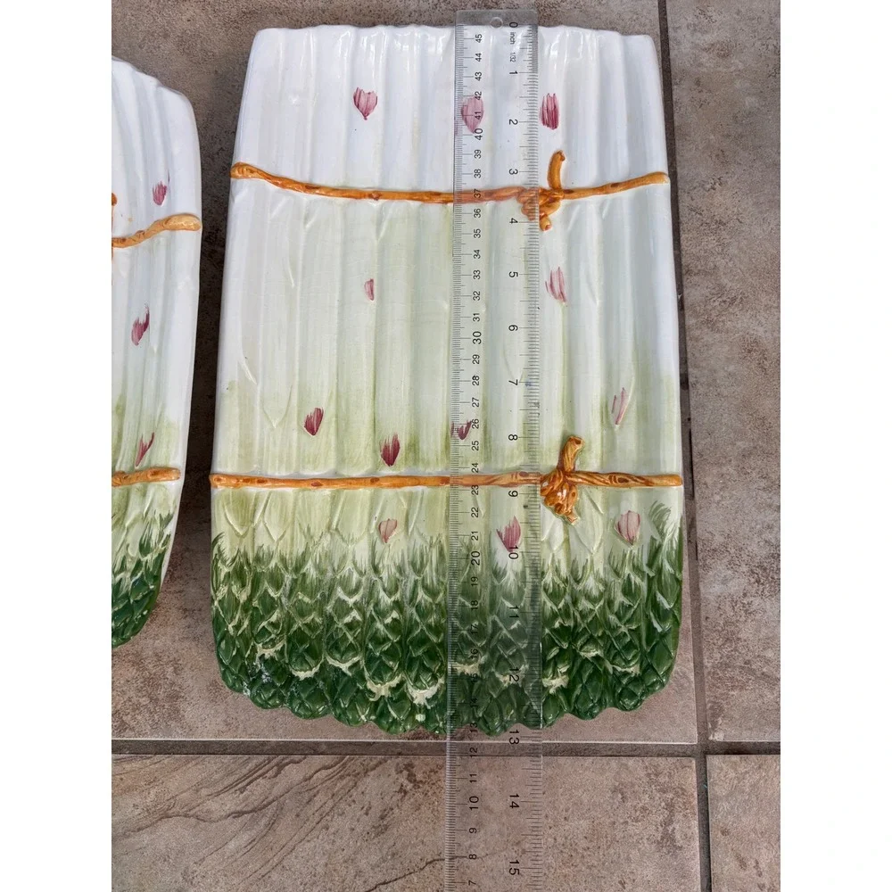 Sur La Table Italy Asparagus Server Set Majolica Ceramic Platter & Drainer 2pc